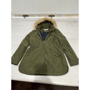 JACK by‎ BB Dakota Womens Olive Green Faux Fur Hooded Anorak Parka Jacket